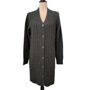 D&Co. (Denim & Company) Size M Dark Olive Green Cable Knit Duster Cardigan